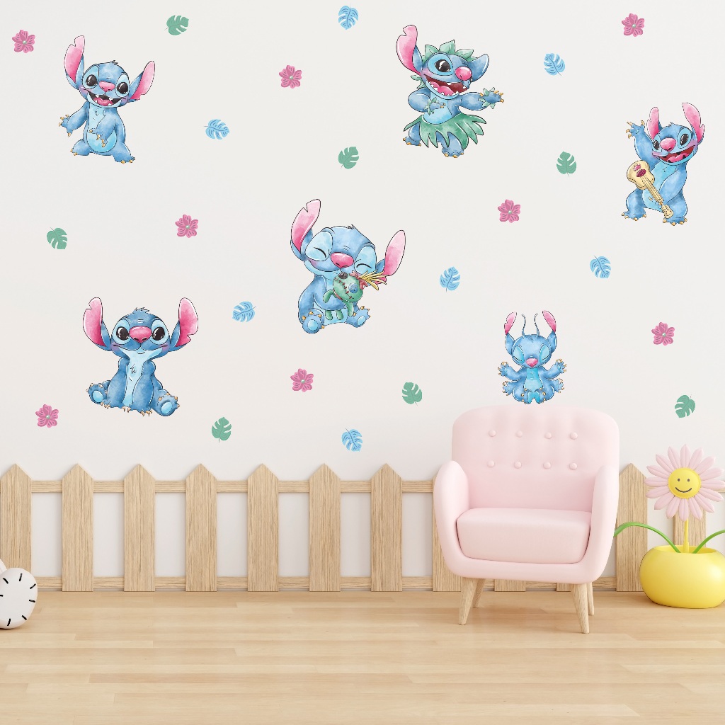 Adesivo de Parede Stitch Aquarela Infantil Quarto Decoração Lilo Angel