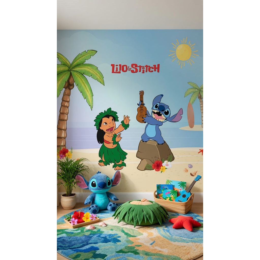 Papel de Parede Infantil Lilo & Stitch – Tema Praia Havaiana Disney