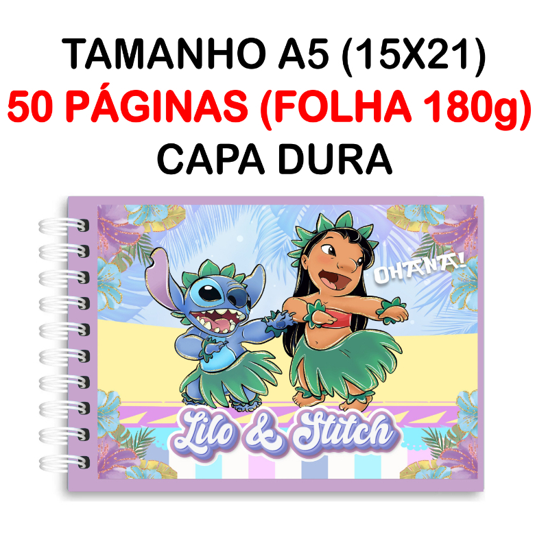 Livro de Colorir LILO & STITCH - 50 Folhas Papel 180g wire-o capa normal ou holográfica