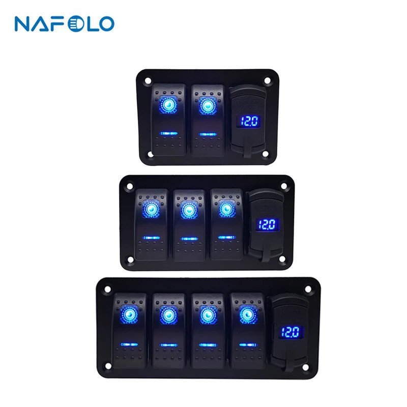3/4/5 Gang ON Off Rocker Switch Panel with 4.2A Dual USB Charger Socket LED Digital Voltmeter Car Marine Boat LED Switch