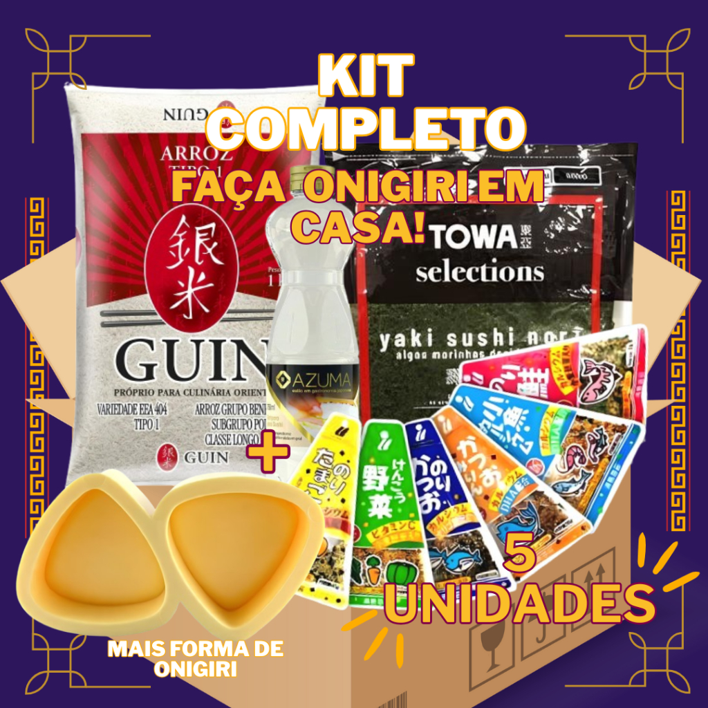 Kit Onigiri Japonês Completo | Arroz Japonês + Alga Nori + Furikake Forma Moldadora de onigiri