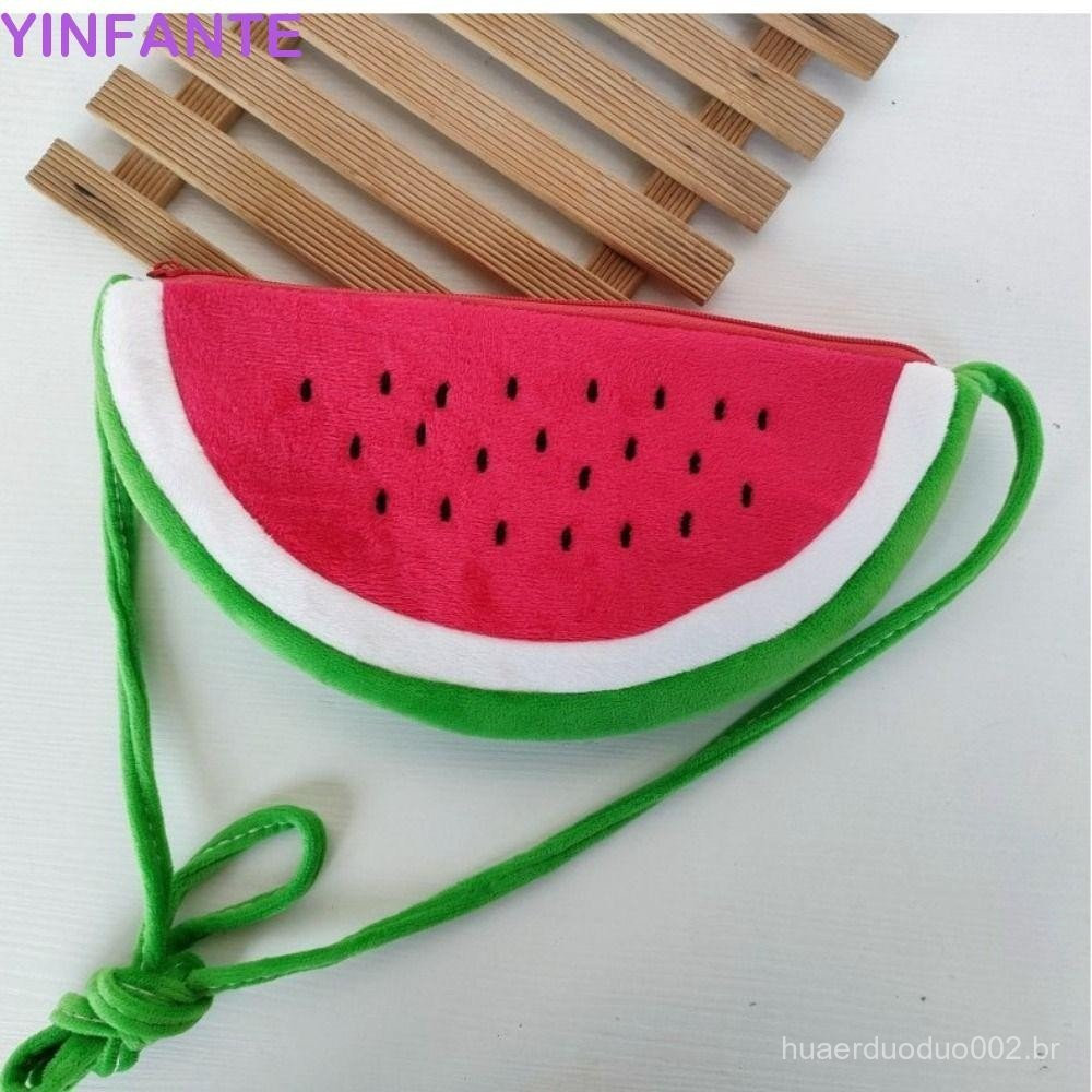 Bolsa De Melancia De Pelúcia YINFANTEWN , Crossbody Com Zíper De Frutas , Sacola Ajustável De Desenho Animado