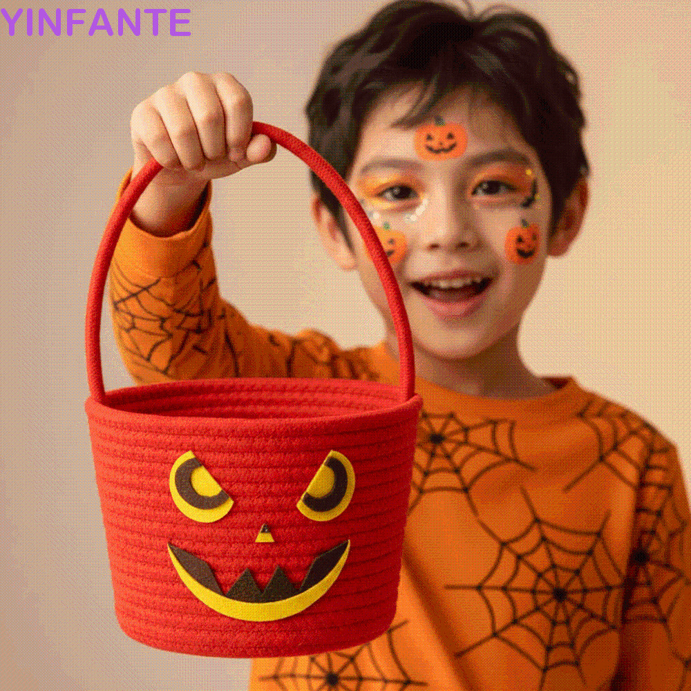 Balde De Doces De Abóbora YINFANTEWN , Cesta De Corda De Halloween Laranja De Algodão , Bolsa De Armazenamento Tecida Ma