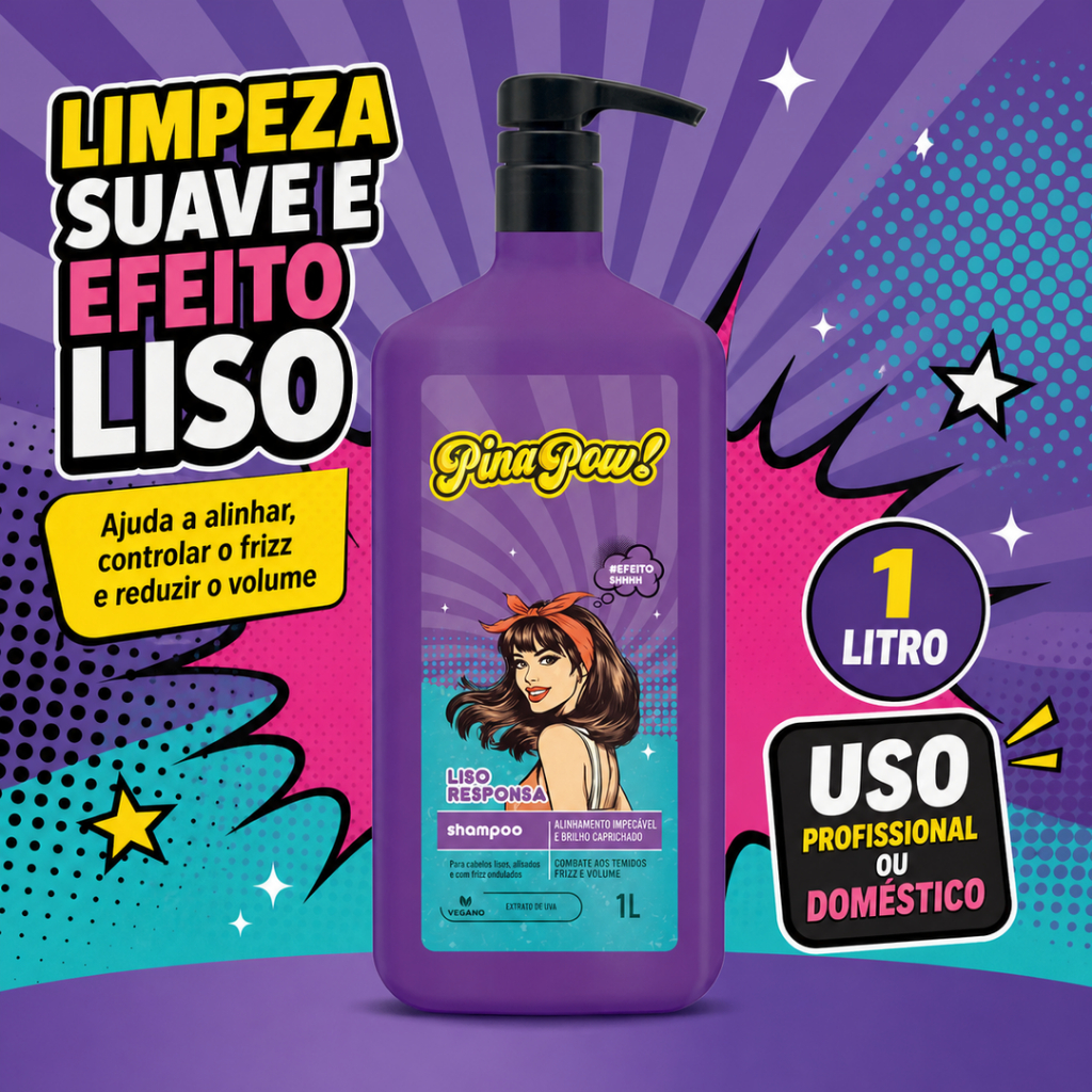 Shampoo Pinapow Liso Responsa 1L | Efeito Liso Antifrizz Limpeza Suave Brilho Intenso Proteção Térmica
