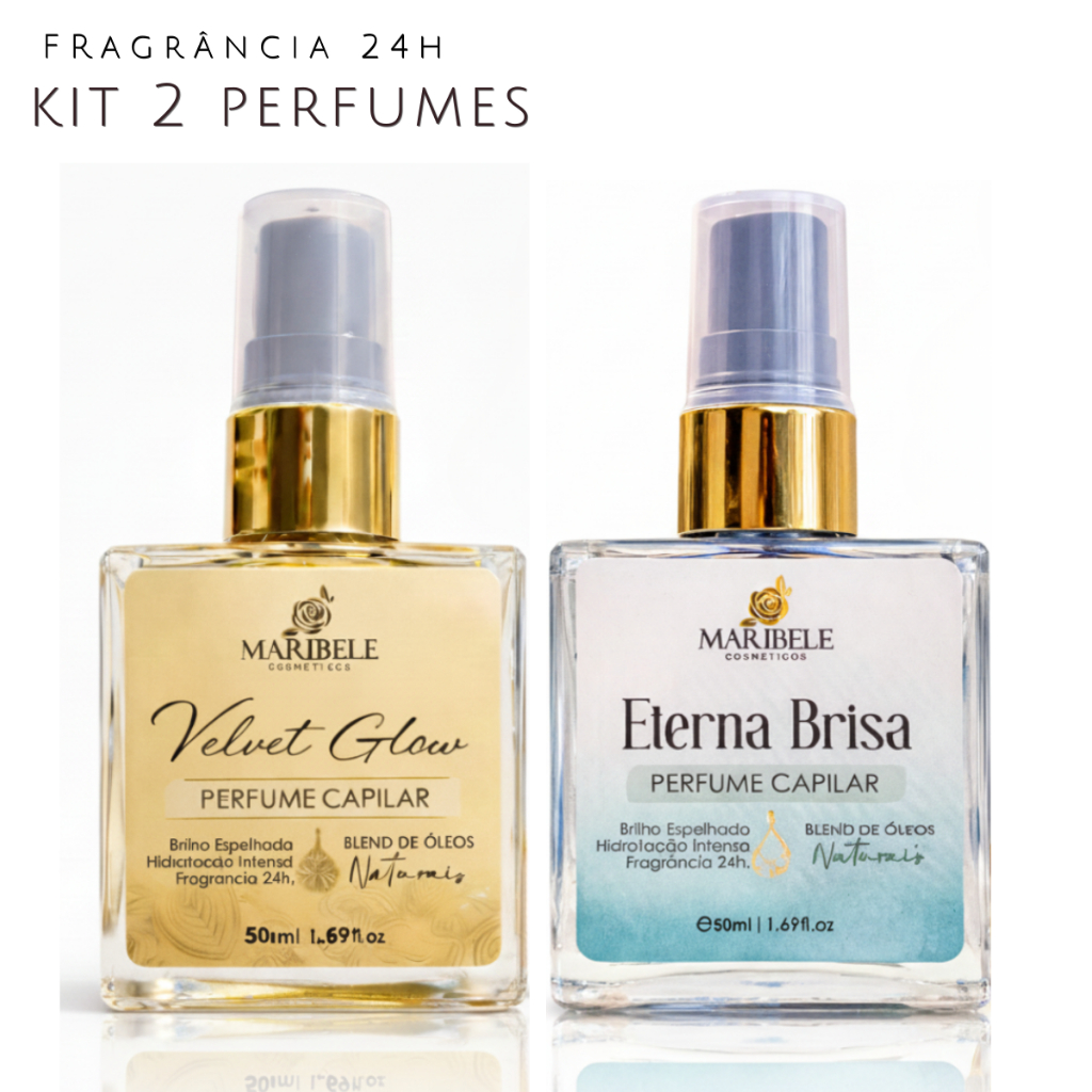 Kit 2 Perfumes Capilar 50ml Velvet Glow + Eterna Brisa Floral Elegante + Suave Brilho 24h Anti Frizz Hidratação