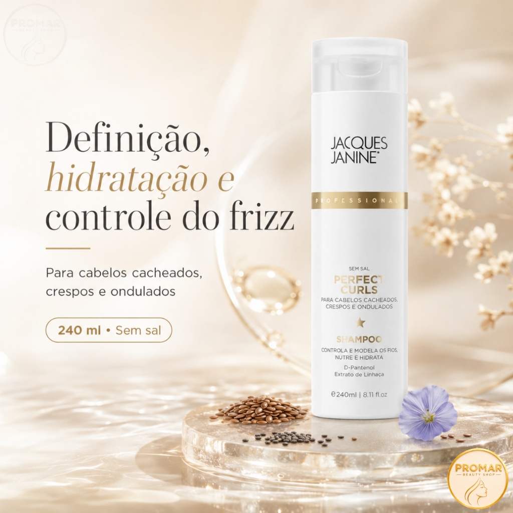 Shampoo para Cachos Jacques Janine Perfect Curls 240ml Definição Hidratação Antifrizz Limpeza Suave Original