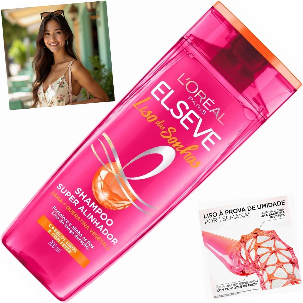 Shampoo Elseve Liso dos Sonhos 200ml Alinhador Suave Frizz Controlado AHA Queratina
