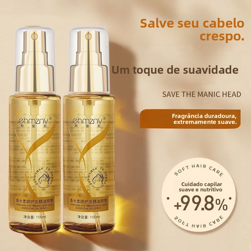 Spray de óleo para cabelo perfumado e suave, melhora o ressecamento e o frizz, cuidado capilar sem enxágue