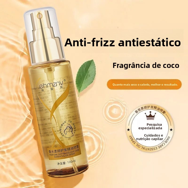 Spray de óleo para cabelo perfumado e suave, melhora o ressecamento e o frizz, cuidado capilar sem enxágue