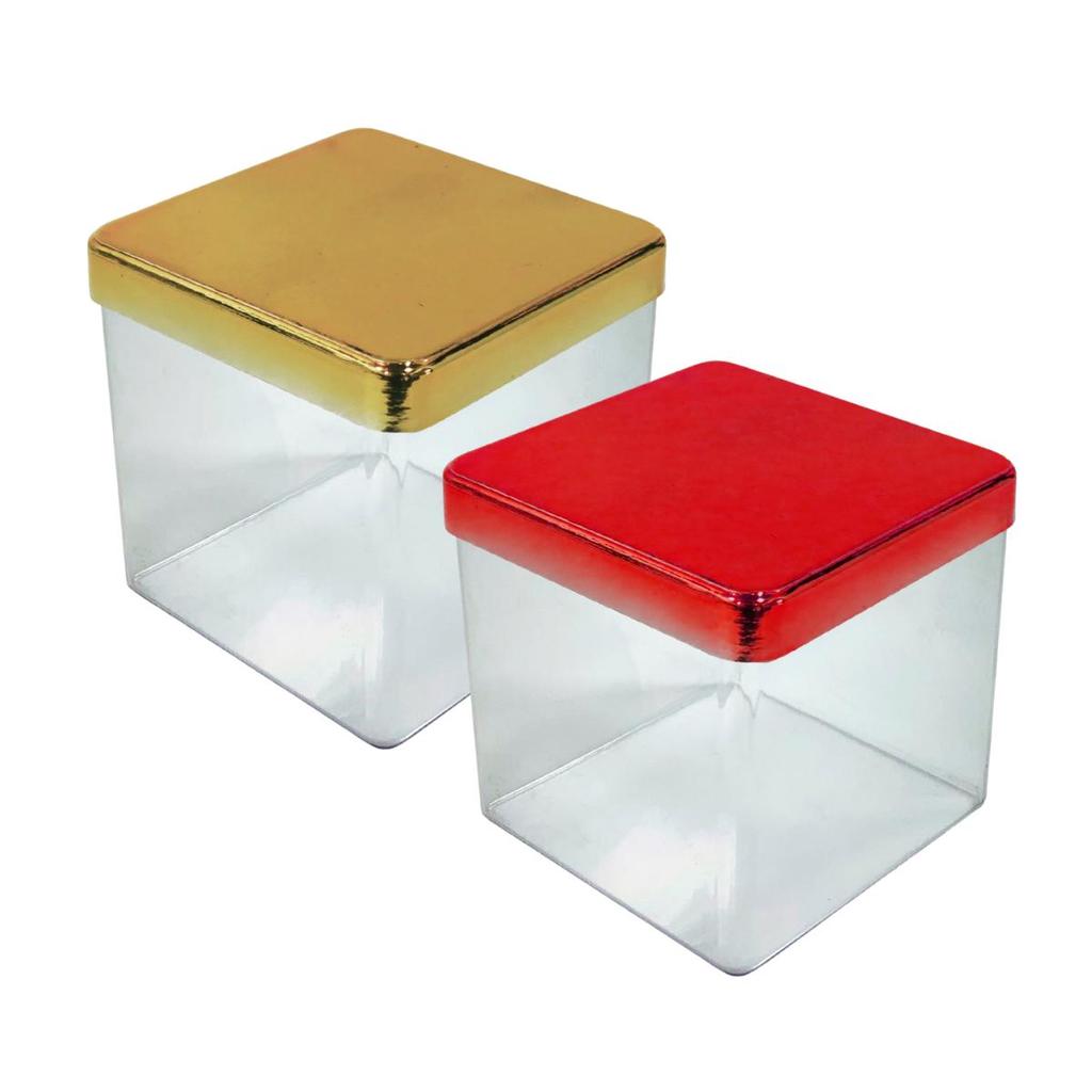 Kit 5 Cake Box Acrílico Quadrada Para Mini Bolo C/Tampa Metalizada 8x8