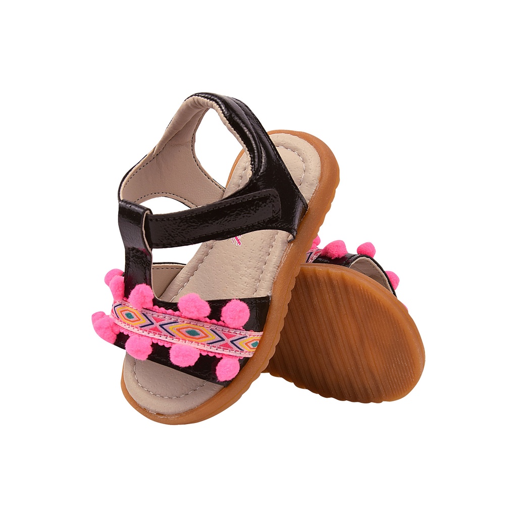 Sandália Infantil Preta Pom Pom D'liká Menina