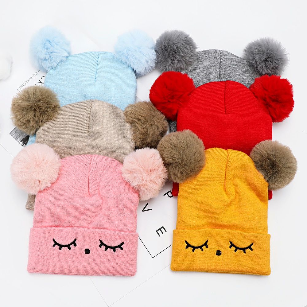 Touca Infantil Juvenil 2 Pom Pom Forrada Urso Quente Inverno 3-8 Anos Menino Menina Clara Escura