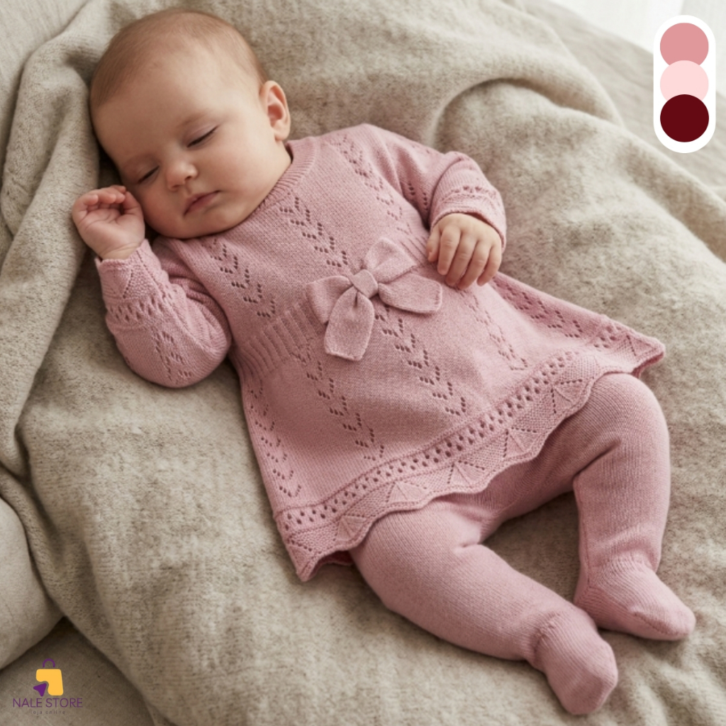 Roupa De Bebê Menina Conjunto De Frio Tricô Luxo 3 Pçs Blusa Calça Manta Rendada Pom Pom
