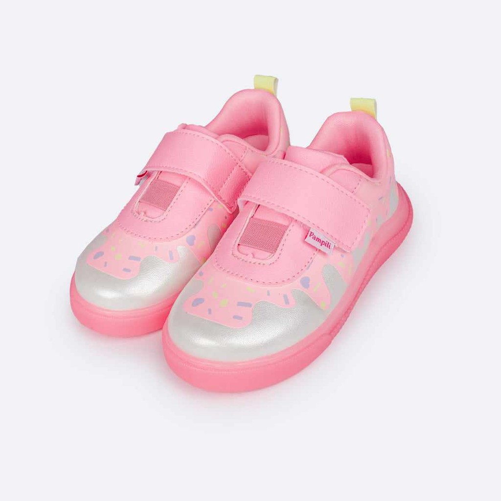 Tênis Infantil Menina Pampili Pom Pom Sorvete- Rosa Neon