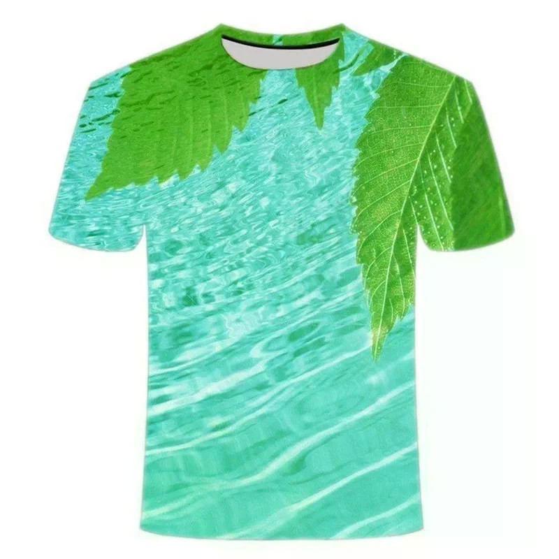 Mint Green Plant Impressão 3D Camiseta Masculina O-Pescoço Moda Verão Legal Manga Curta Plus Size Confortável Solto Top