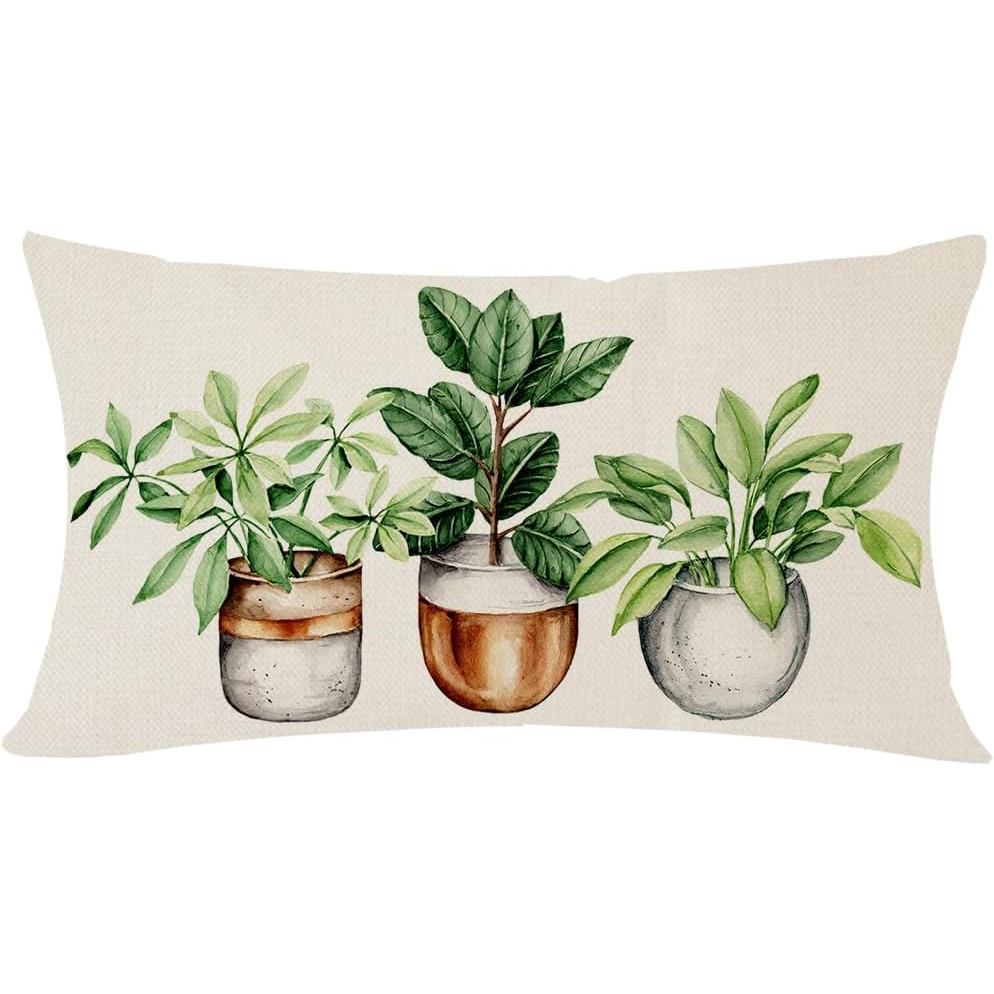 PANDICORN Botanical Boho Spring Throw Pillow Covers 12x20 Inch Green Plant Greenery Outdoor Spring Summer Decor Farmhous