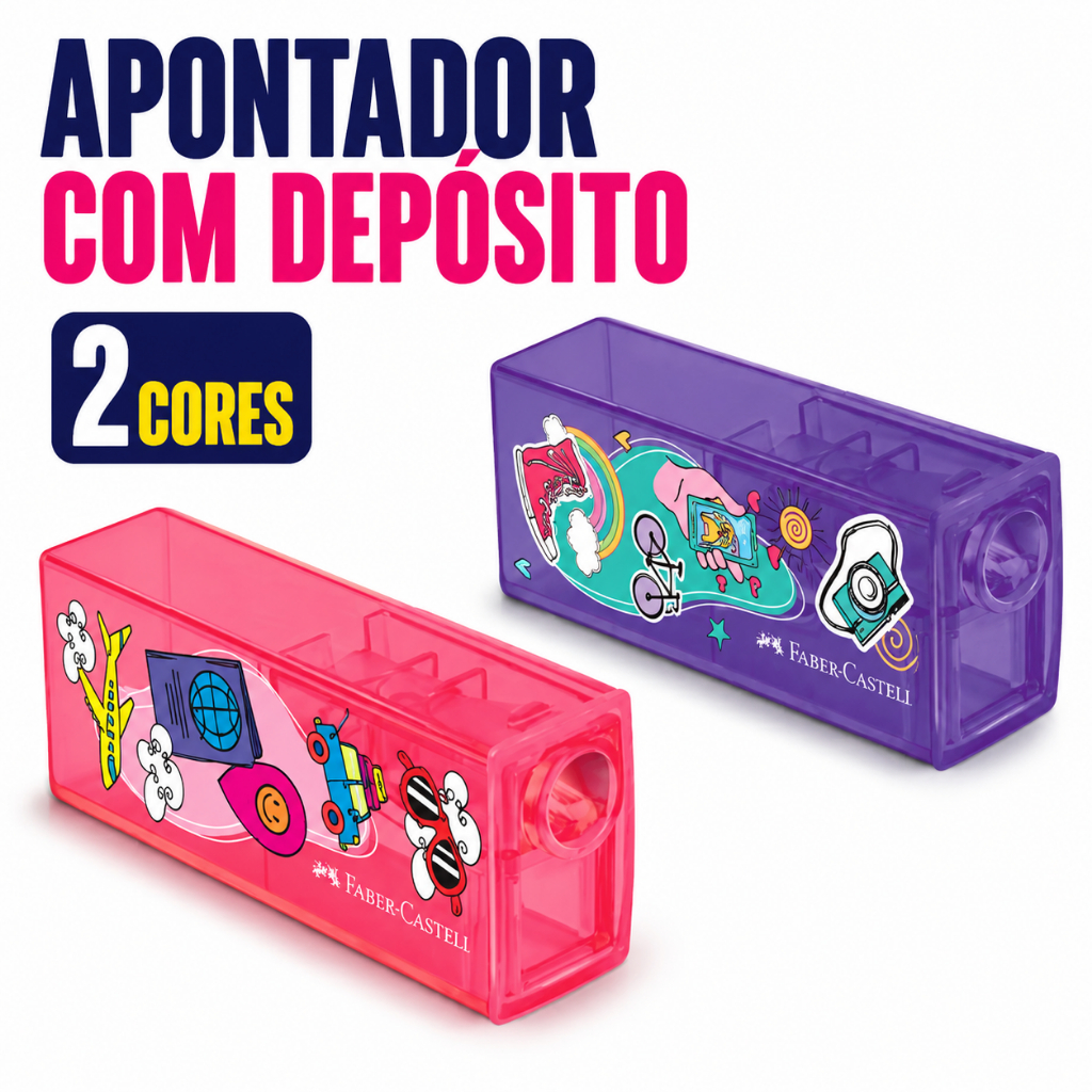 Apontador com Depósito Glimmer Viagem Roxo e Rosa Escolar Papelaria Faber-Castell