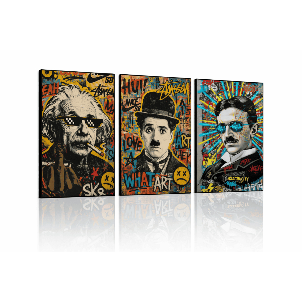 Quadros Decorativos Pop Art Cientistas Famosos – Arte Moderna Geek para Sala e Escritório