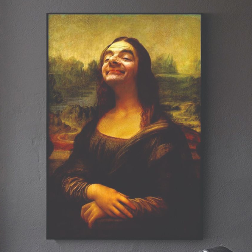 Quadro decorativo mdf 90x60 alta qualidade full monalisa engraçada mr bean arte Pop Art Geek Decor