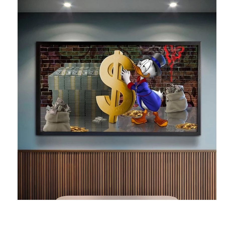 Quadro Decorativo Tio Patinhas Dinheiro Luxo – Arte Moderna Geek/Pop Art – Decoração Sala, Escritório ou Quarto