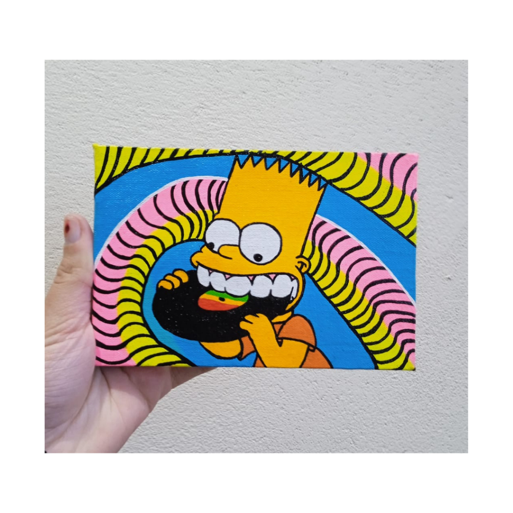 Mini Tela Pintada à Mão 15x10 cm | Arte em Canvas Inspirada em Bart Simpson | Decoração Geek e Pop Art