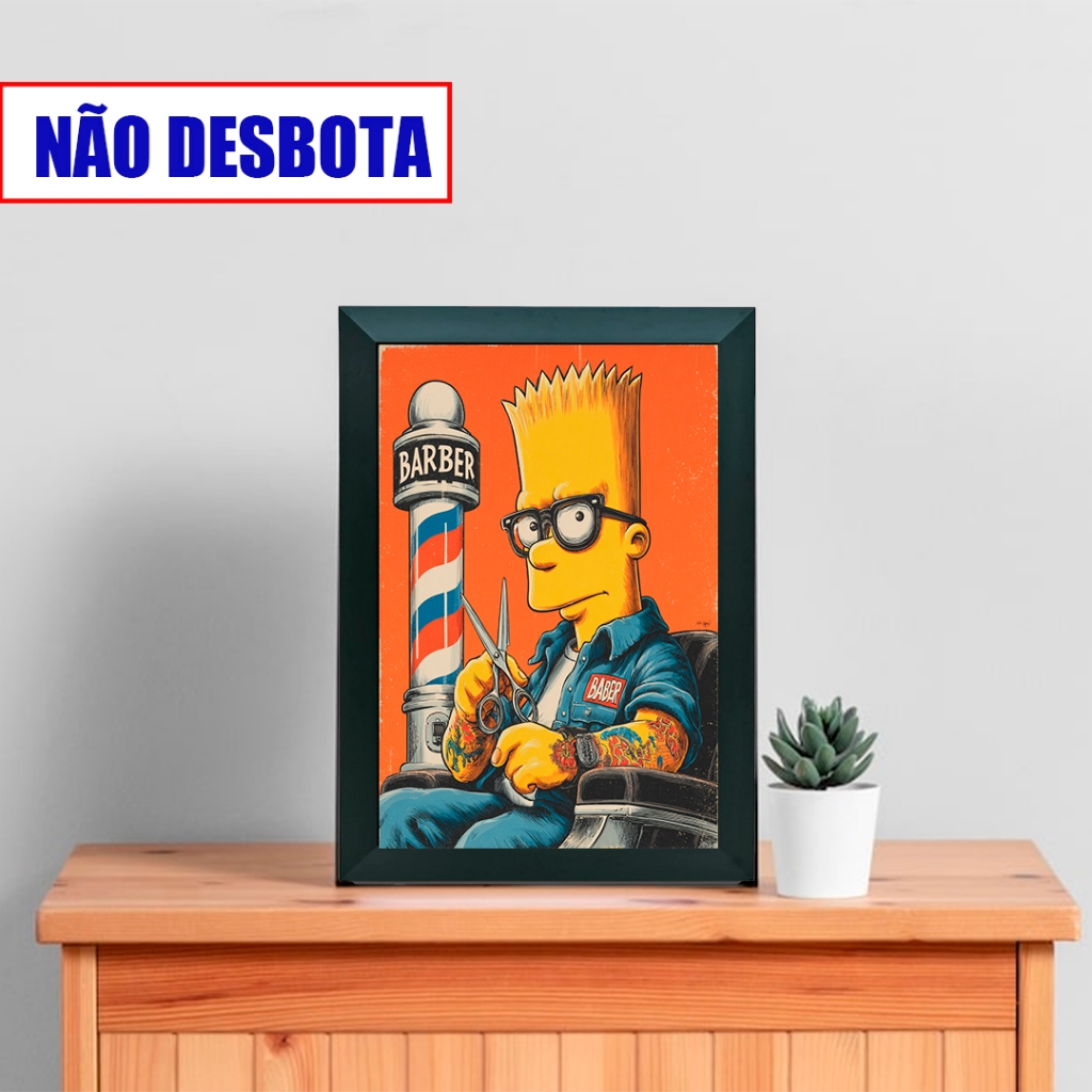 Quadro Bart Simpson Barbearia Arte Criativa Vintage Pop Cultura Geek Decoração Salão