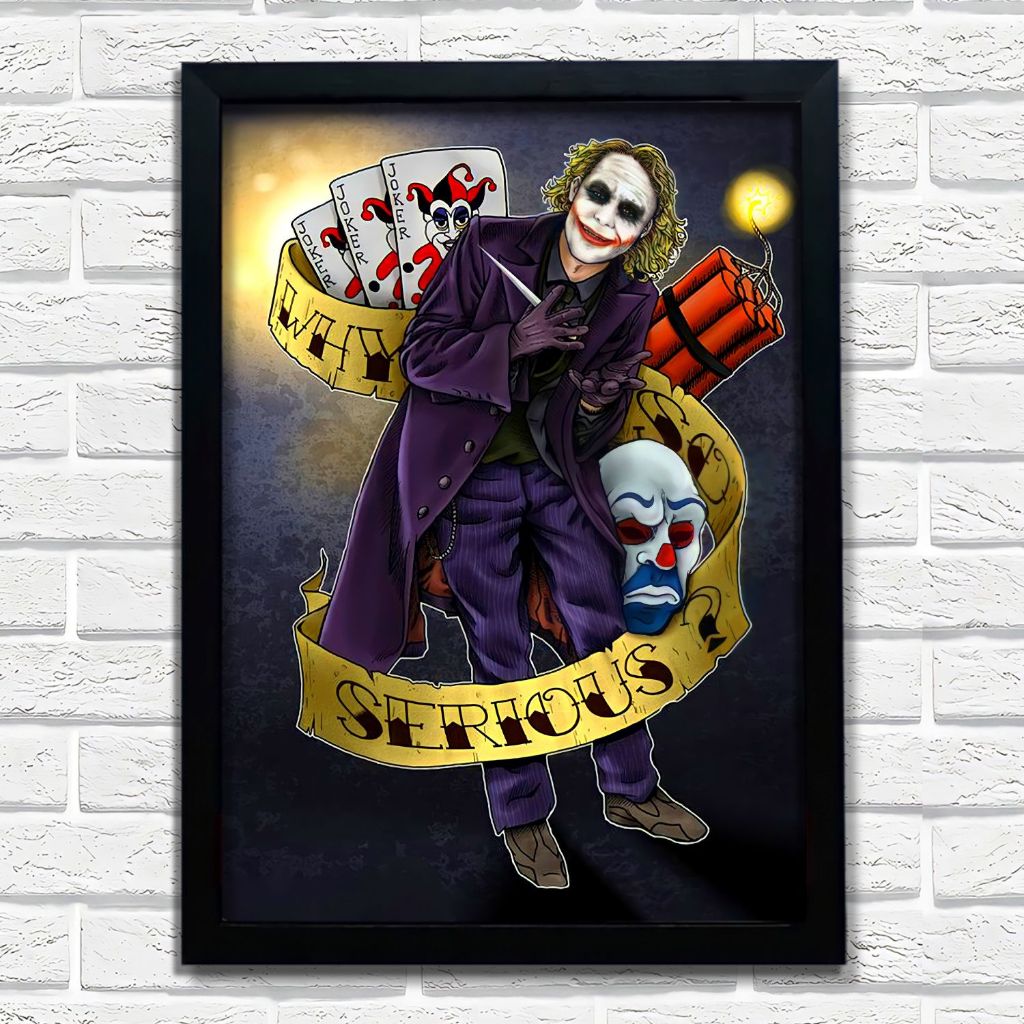 Quadro Coringa Joker Filme Marvel DC Moldura Madeira 45x34cm - Decoração Geek Gamer Quarto Sala Vilão Cinema Arte Pop