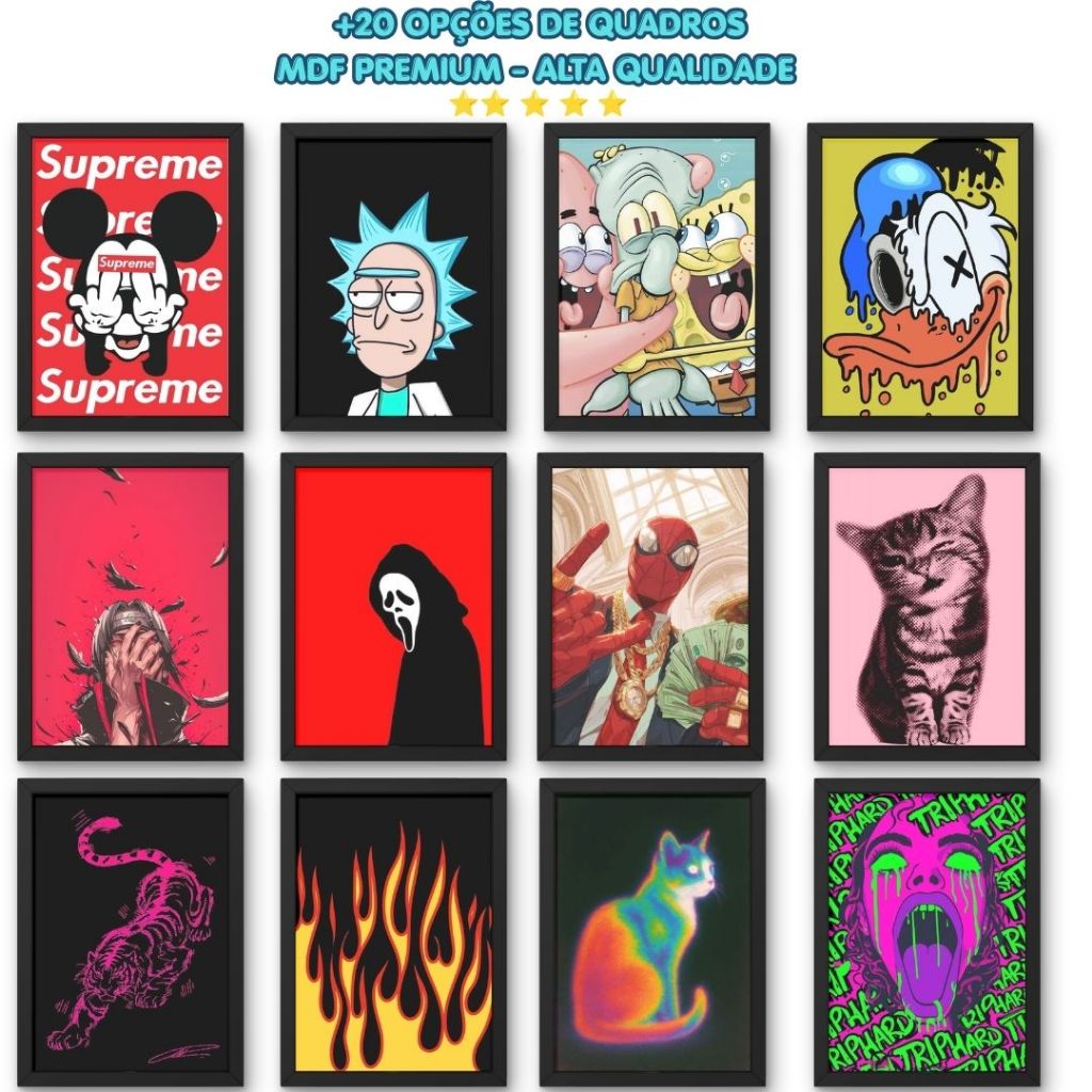 Quadros para Parede Geek Anime Gamer Decorativo Pop Art com Moldura 25x34 cm | Escolha Sua Arte | Posteres decorativos