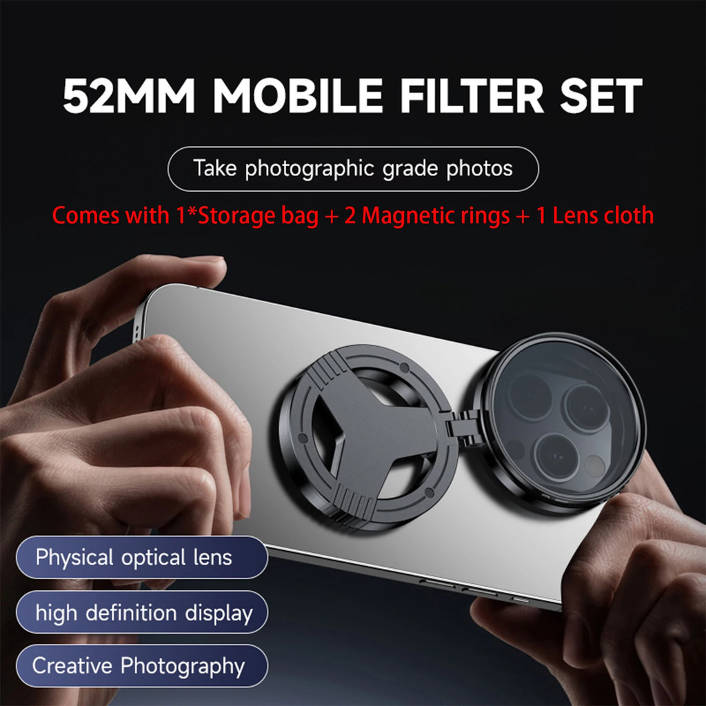 Suporte Magnético 52mm Filtro Polarizador CPL para Lentes de Celular Samsung e Outros Adaptador de Montagem Retrátil