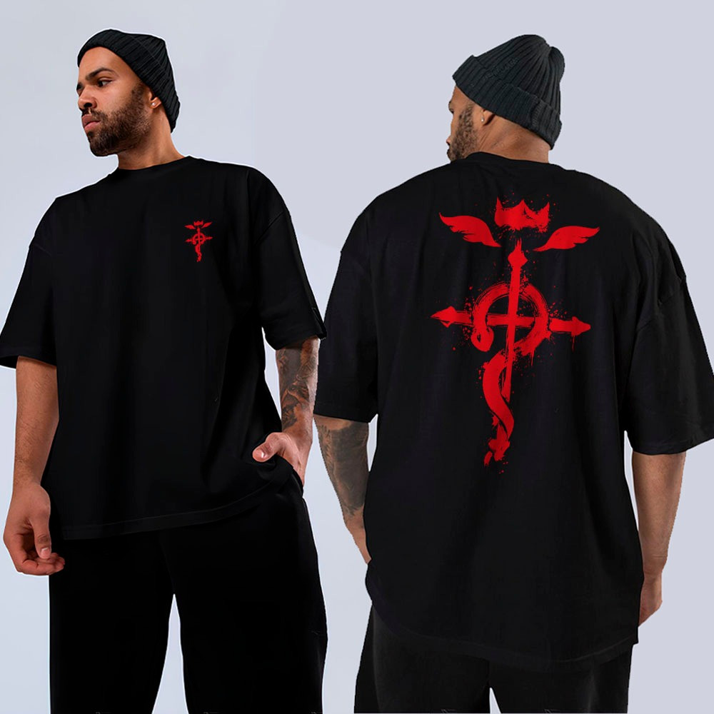 [Camiseta Premium em Algodão Puro]GXG Camiseta Básica e Oversized Full Metal Alchemist Brother Arte Logo Anime Manga