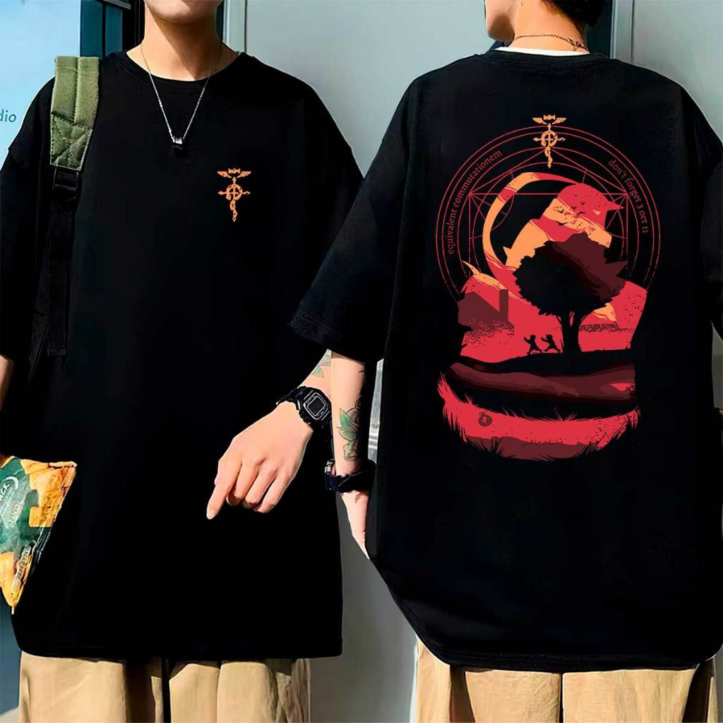 [Camiseta Premium em Algodão Puro]GXG Camiseta Oversized Anime Full Metal Alchemist Mangá Camisa Unissex