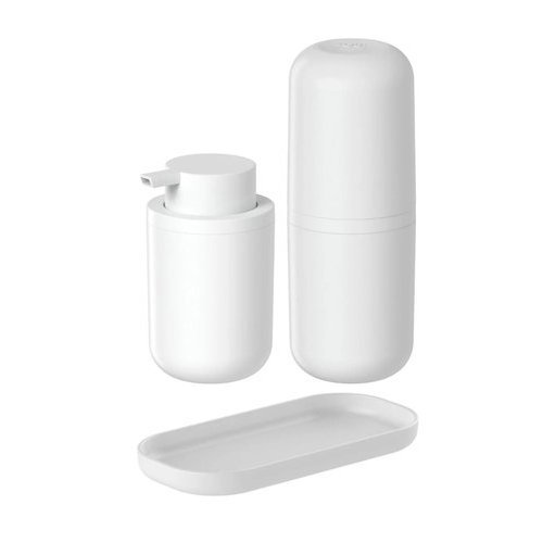 Kit Banheiro Completo Branco Porta Escova Dental Saboneteira Liquida Bandeja Compacto Organizador Pratico Duravel