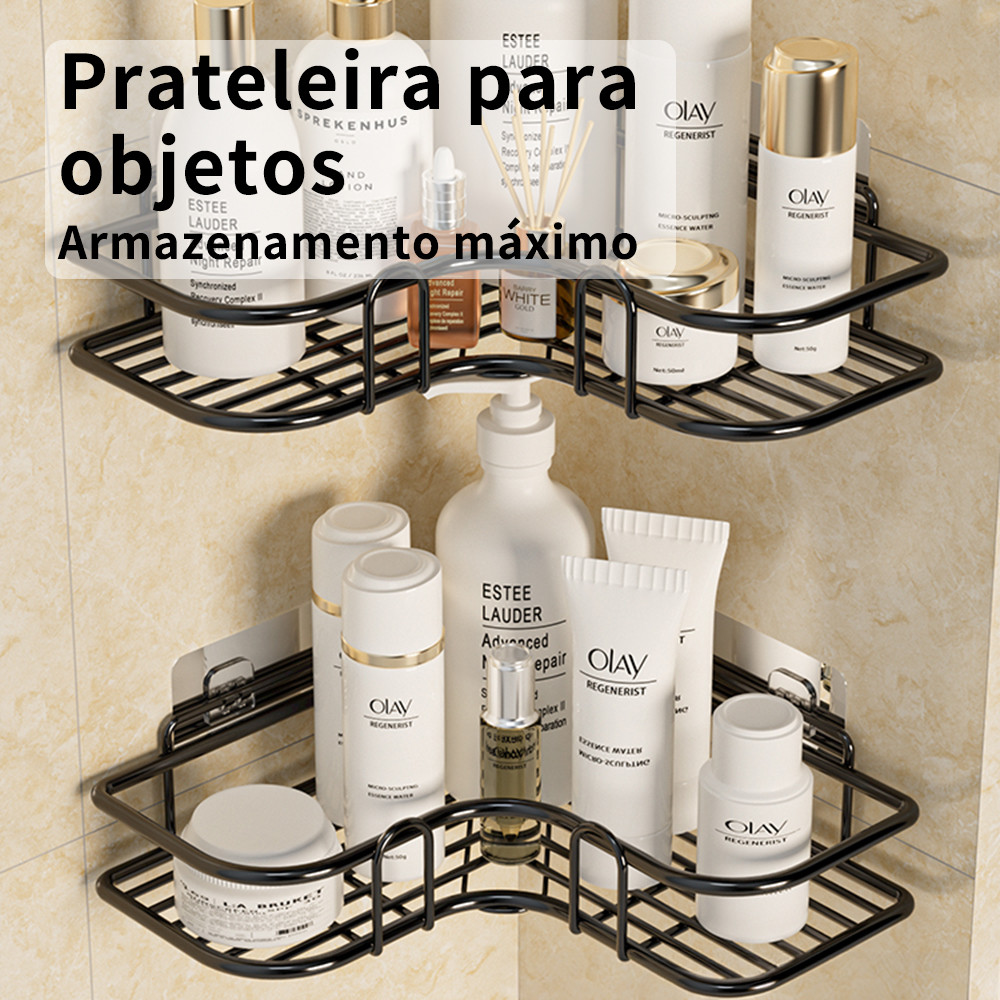 Suporte Prateleira Porta Shampoo Organizador De Canto Com Adesivo