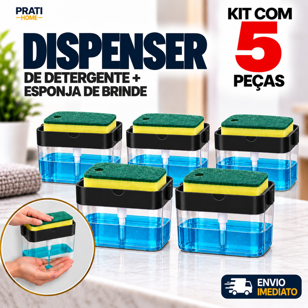 Dispenser De Detergente Com Porta Esponja 2 Em 1, 5 unid Porta Bucha Resistente Durável Acompanha 1 Bucha
