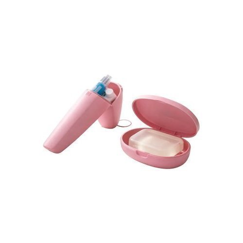 Kit Porta Escova Dental Saboneteira Compacto Rosa Duravel Organizador Banheiro