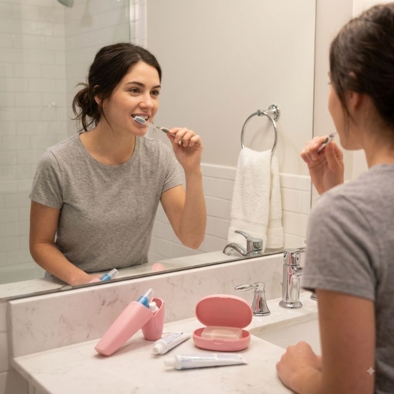 Kit Organizador Porta Escova Dental Saboneteira Banheiro Rosa Pratico Duravel