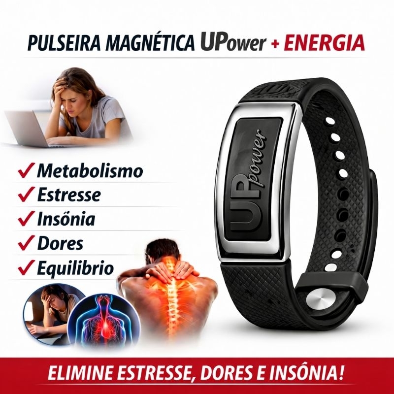 Pulseira Magnética UPower Original Silicone Ajustável Unissex Confortável Bem-Estar Energia