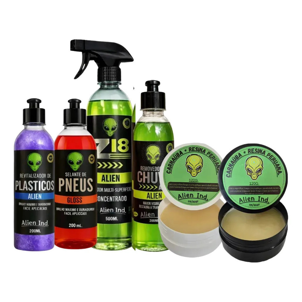 Kit 6 Produtos Estetica Automotiva Alien Ind Cera Polimento
