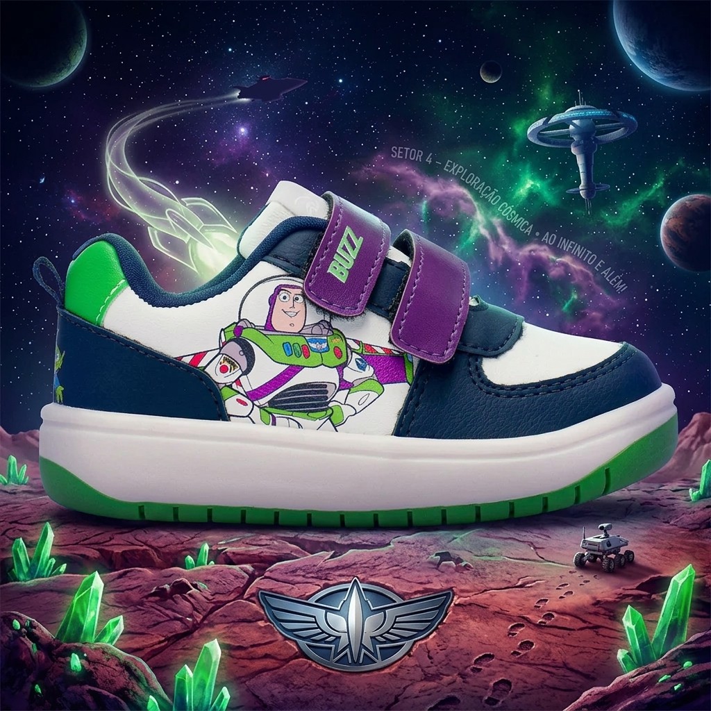 Tênis Infantil Buzz Lightyear Dyan Toy Story Oficial Velcro Duplo Conforto Lazer Passeio Solado Borracha Antiderrapante