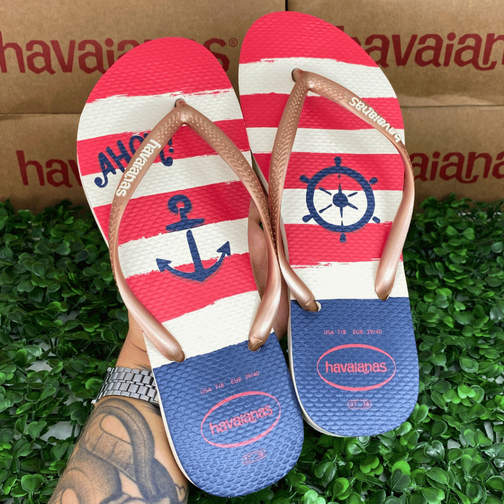 Chinelo Feminino Havaianas Slim Nautical Original Dia a Dia Conforto Unissex Desenho Casual Oficial