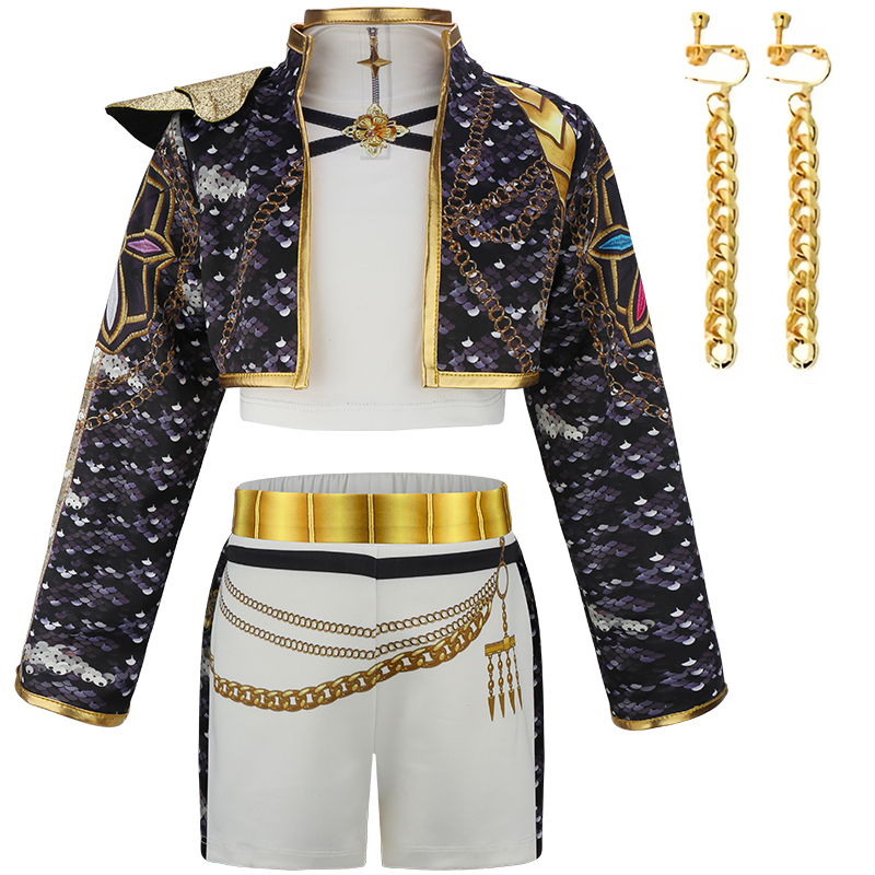 Kpop Rumi Halloween Role Play 4 Peças Legal Menina Mostrar Desempenho Traje Preto Brilhante Conjunto Natal Carnaval Anim