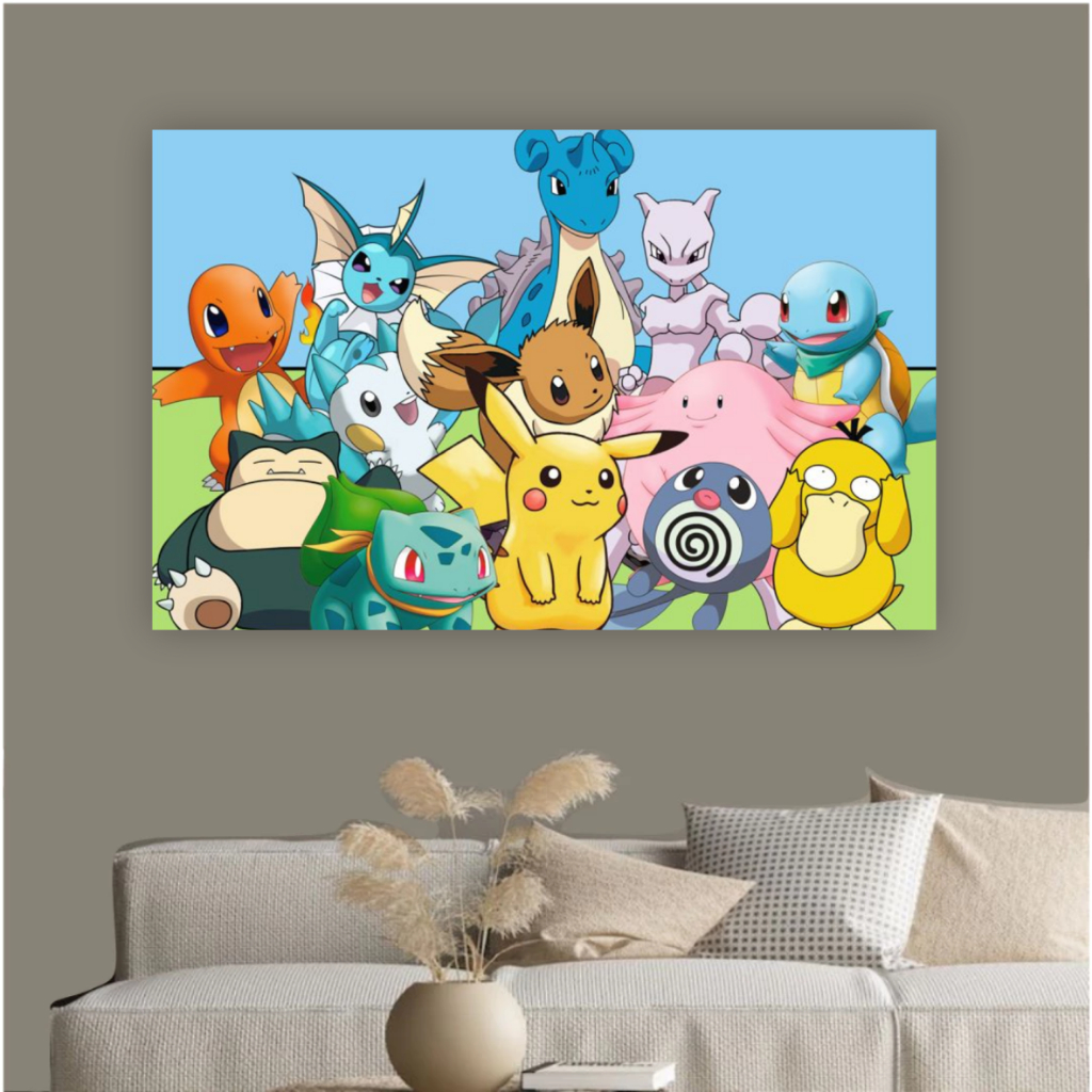 Quadro decorativo pokemon anime otaku pikachu charmander desenho animado decoração sala quarto