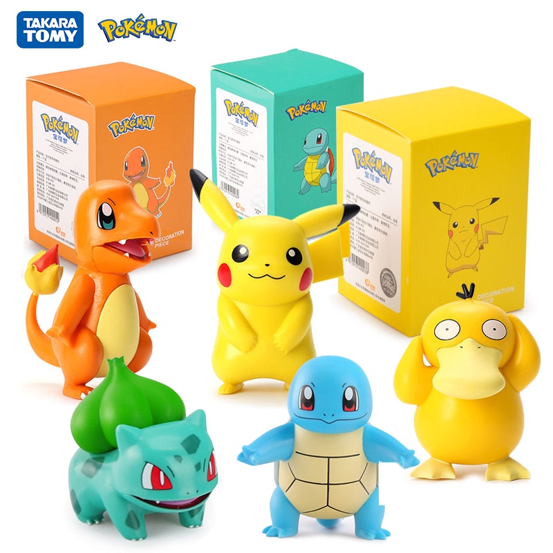 6 formas Pokemon Pikachu Charmander Psyduck Squirtle Jigglypuff Bulbasaur Anime Figuras De Brinquedos Modelo Kawaii Para Presentes Infantis