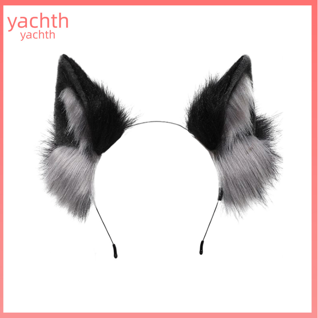 Faux Wolf Ear Headband Lady Head Accessory Furry Elastic Anti-slip Unisex Halloween Cosplay Party Masquerade Decoration