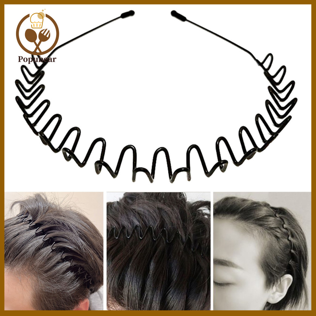 Non-slip Headband Metal Unisex Elastic Wavy Hair Hoop – Anti-slip Flexible Solid Color Hairband for Outdoor Sports and