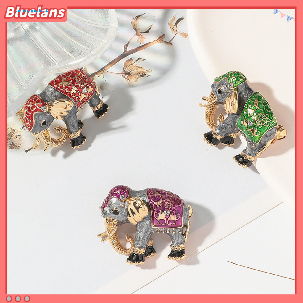 Alloy Brooch Oil-drip Rhinestone Unisex Elephant Enamel Pin Retro Design Anti-slip Suit Collar Hat Scarf Decoration Wedd
