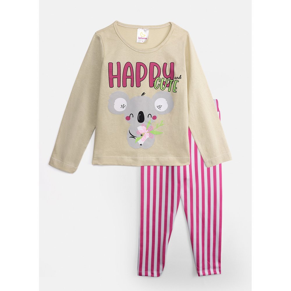 Conjunto Infantil Menina Meia Estação Algodão Happy Cute Bege La Luna 2 ao 12