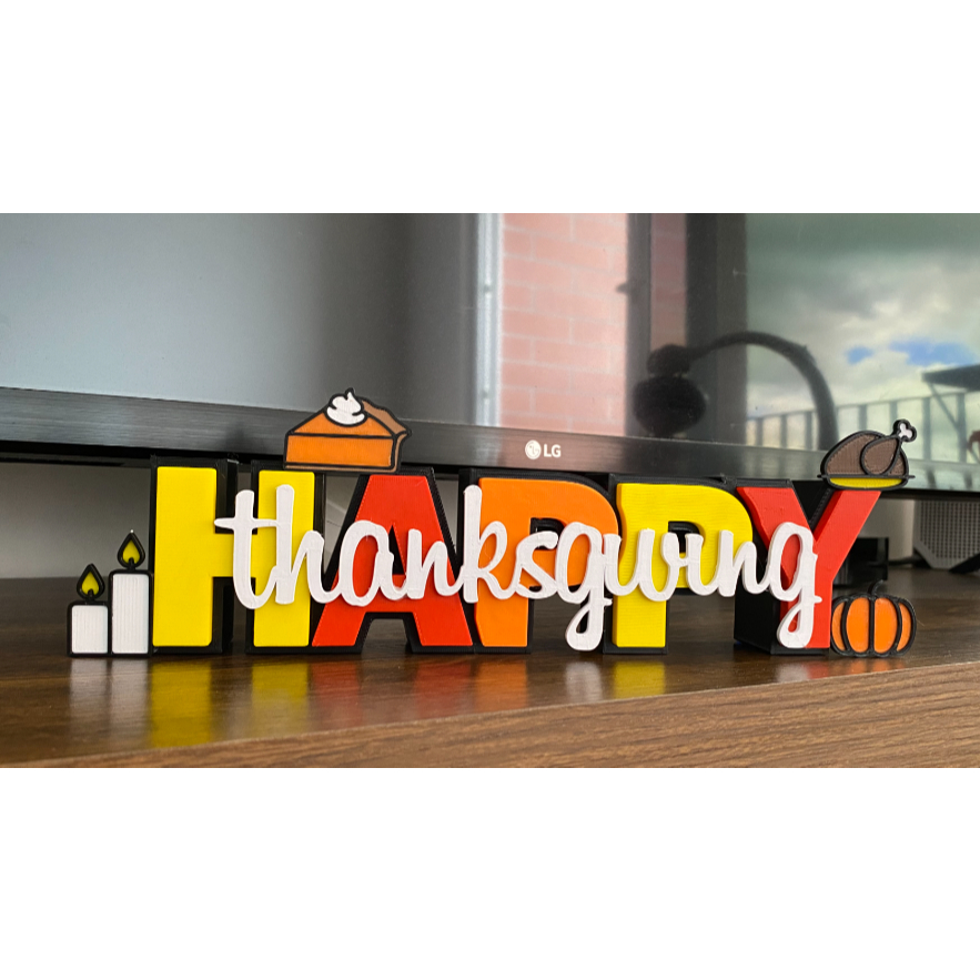 Placa Decorativa  happy Thanksgiving Decoração Inglês Aula The Inglês US Inspirado Divertido Cute em 3D