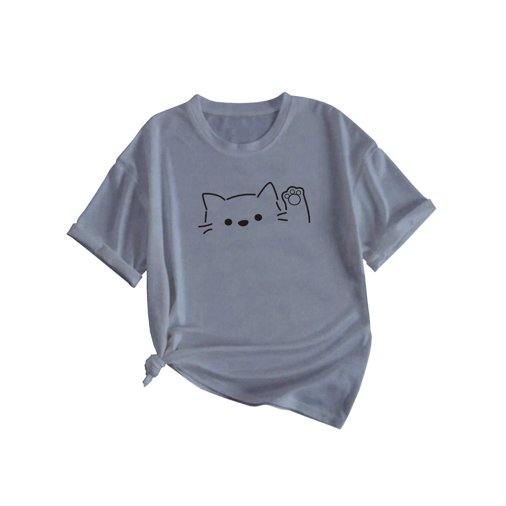 Camiseta Gatinho Fofo Estampa Waving Black Happy Oversized Unissex Plus Size Cute Kitten Colorido