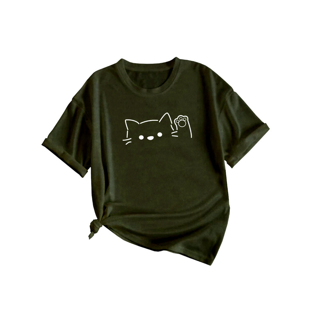 Camiseta Cute Kitten Abstrato Blusa  Waving Black  Confortável Camisa  Happy Lines Moderno T Shirt